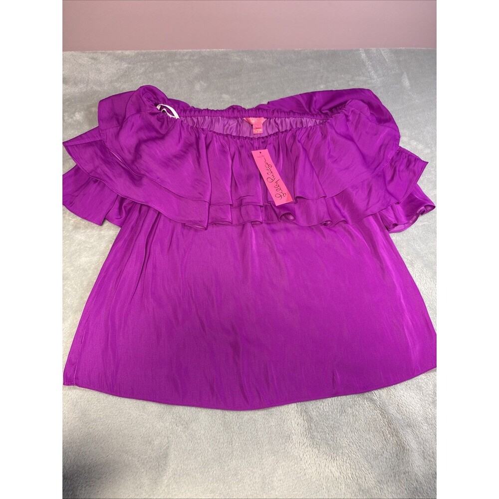 Lilly Pulitzer Blouse Large Ruffle Off The Shoulder Short Sleeve NEW